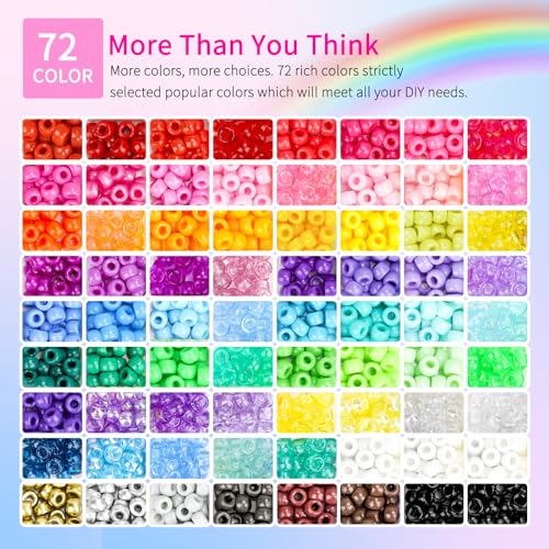 Image of 4 Boxes Pony Beads 72 Colors 9mm Friendship Bracelets Making Kit, Rainbow Kandi Beads Bulk Letter Beads for Name Bracelets Jewelry Making Crafts with Elastic String for Mothers Day Gifts