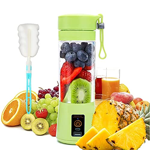 Mini mélangeur portable pour smoothie, milkshakes, presse-agrumes, tasse pour bébé, machine à mélanger les fruits, machine à glaçons personnelle, mélangeurs de voyage, 380 ml, 6 lames vertes Cover
