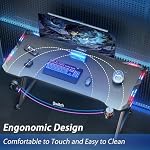 HLDIRECT 55 Inch Gaming Desk with LED Lights, Ergonomic Computer Gaming Table with Carbon Fibre Surface, Sturdy PC Workstation Desk for Home Office with Headphone Hook, Cup Holder, Black - Image 5