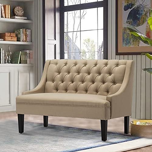 Yongqiang Modern Settee Bench For Dining Room Entryway Upholstered Banquette Button Tufted Loveseat With Wood Legs Khaki #TOP1