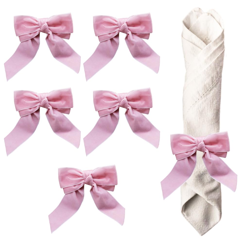 Bow Napkin Rings, 6PCS 5.1" x 2.2" Velvet Bows Napkin Buckles Vivid Bow Tissue Ring for Christmas Wedding Thanksgiving Party Holiday Decorations