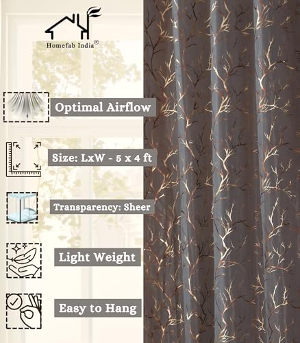 Image of Homefab India Multi Foil Transparent Sheer Curtain - 5 X 4 Feet, Window Curtains, Grey, Pack of 1 Piece