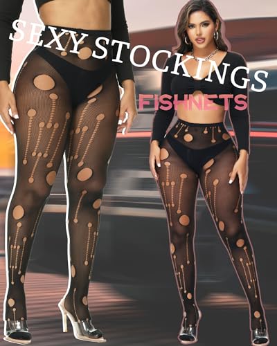 XIUSEMY Women Sexy Tights Fishnet Stockings Patterned Leggings Thigh-High Black Socks Lace Pantyhose3