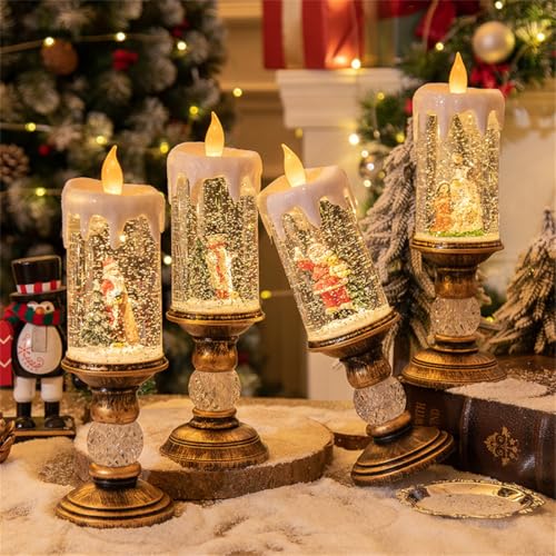 Image of YESU Christmas Candle Lantern, Battery Operated Glittering Snow Santa Claus Lantern for Home Decor and Gift Decoration