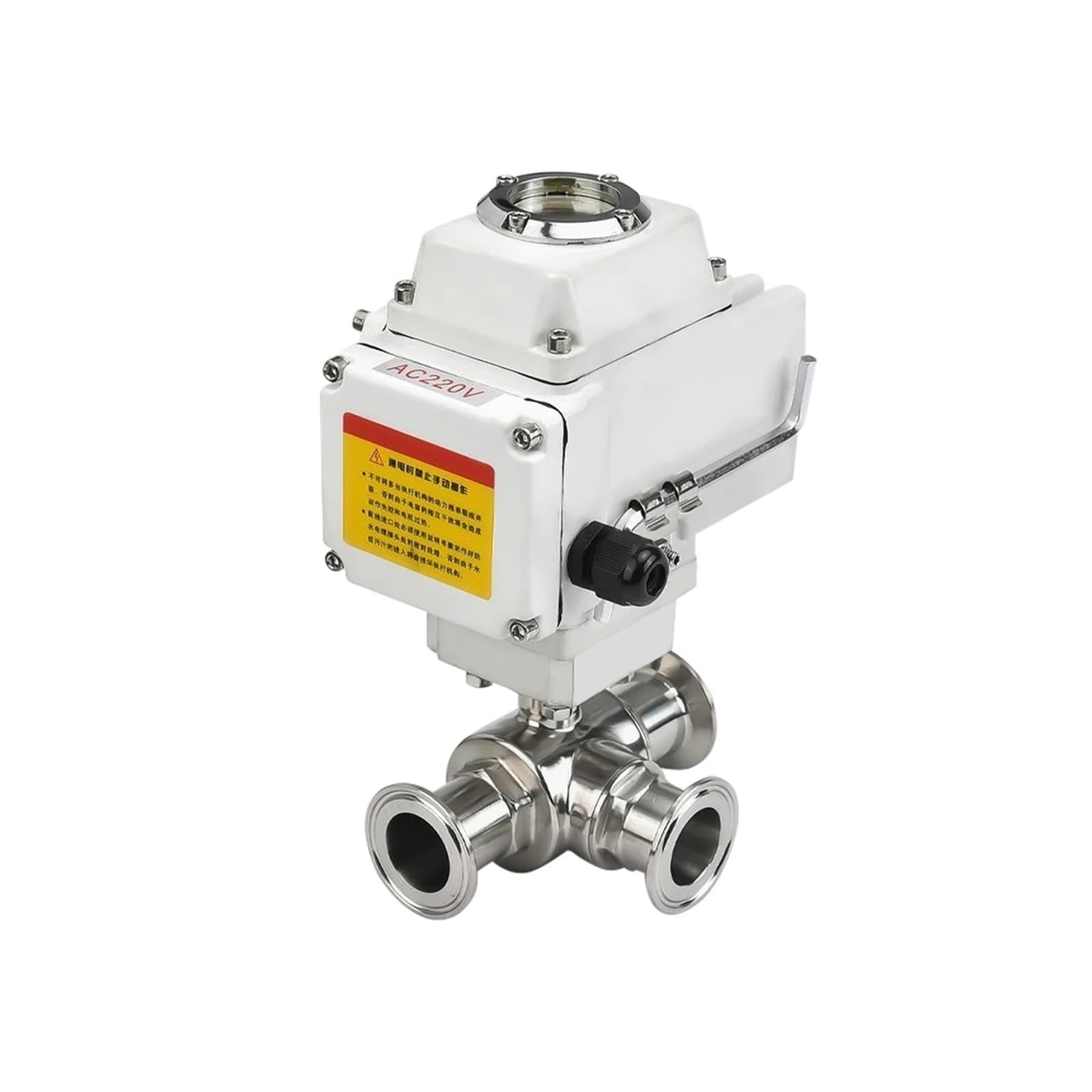 VSPPJYFG 32mm 3 Way High Platform Electric Ball Valves 220V 110V 12V Stainless Steel Tri Clamp Ferrule Type Motorized Ball Valve(L TYPE-24VDC)