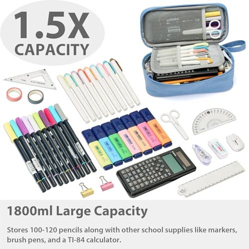 Image of SPACEMATE Pencil Case Pouch Box Bag School Supplies Girls Boys Kids, Cute Preppy Stuff Large Big Capacity Aesthetic Pen Organizer, Back to College Stationary, Cornflower Blue, Classic Stlye, 1800ml