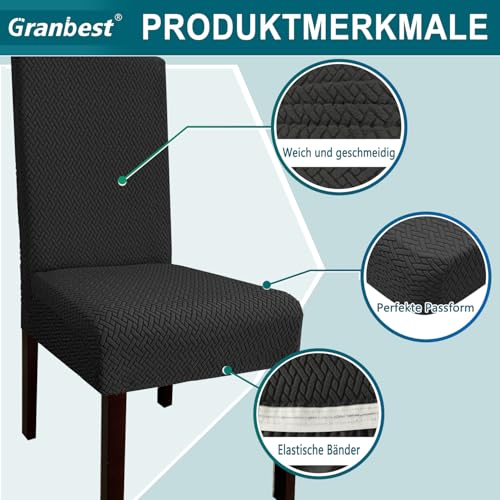 Granbest Hohe Dehnung Stuhlhussen, Universelle Passform Jacquard Esszimmerstühle Bezüge, Abnehmbare Stuhl Protektors für Esszimmer, Küche… – Ansicht 4