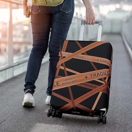 Image of Explore Land Travel Luggage Cover Air Approve Suitcase Protector Fits 18-32 Inches Case, Gold Fragile, S, Gold Fragile