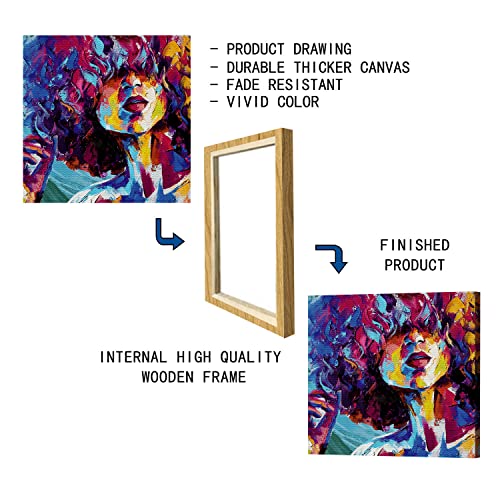 Abstract Black Queen Canvas Wall-Art For Bedroom - African American Women Portrait Prints Art Wall Decorations - High Definition Giclee Printed Pictures Paintings - Original Design With Framed - Ready To Hang 16"W X 16"H #TOP4