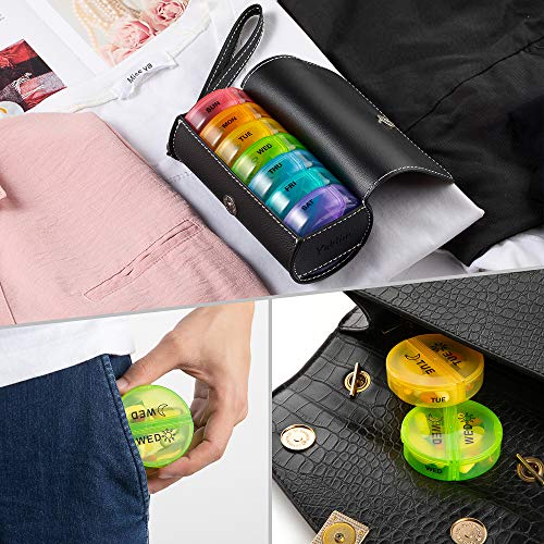 Yaklim Weekly Pill Organizer 2 Times A Day,Am Pm Large Daily Pill Box With Pu Leather Case For Travel,Round Medicine Organizer,7 Day Pill Container For Vitamin Fish Oils Supplement #TOP6