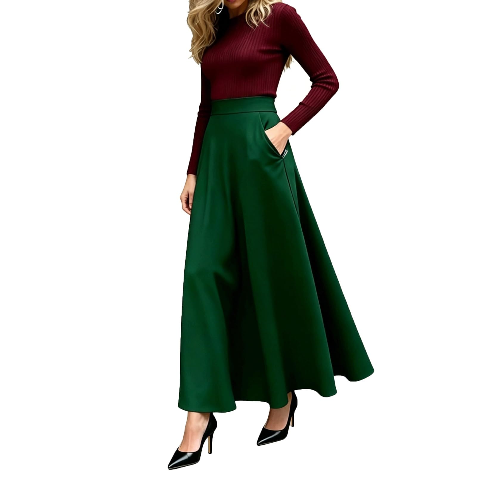 DUddTTW Fashion Women's Maxi Skirts Plus Size Midi Long Skirt Elegant Clothing(Gr�n,Lagre)