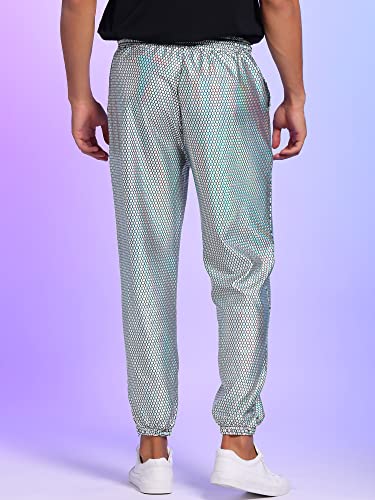 Lars Amadeus Sparkly Metallic Pants for Men's Drawstring Waist Nightclub Disco Shiny Sequin Joggers3