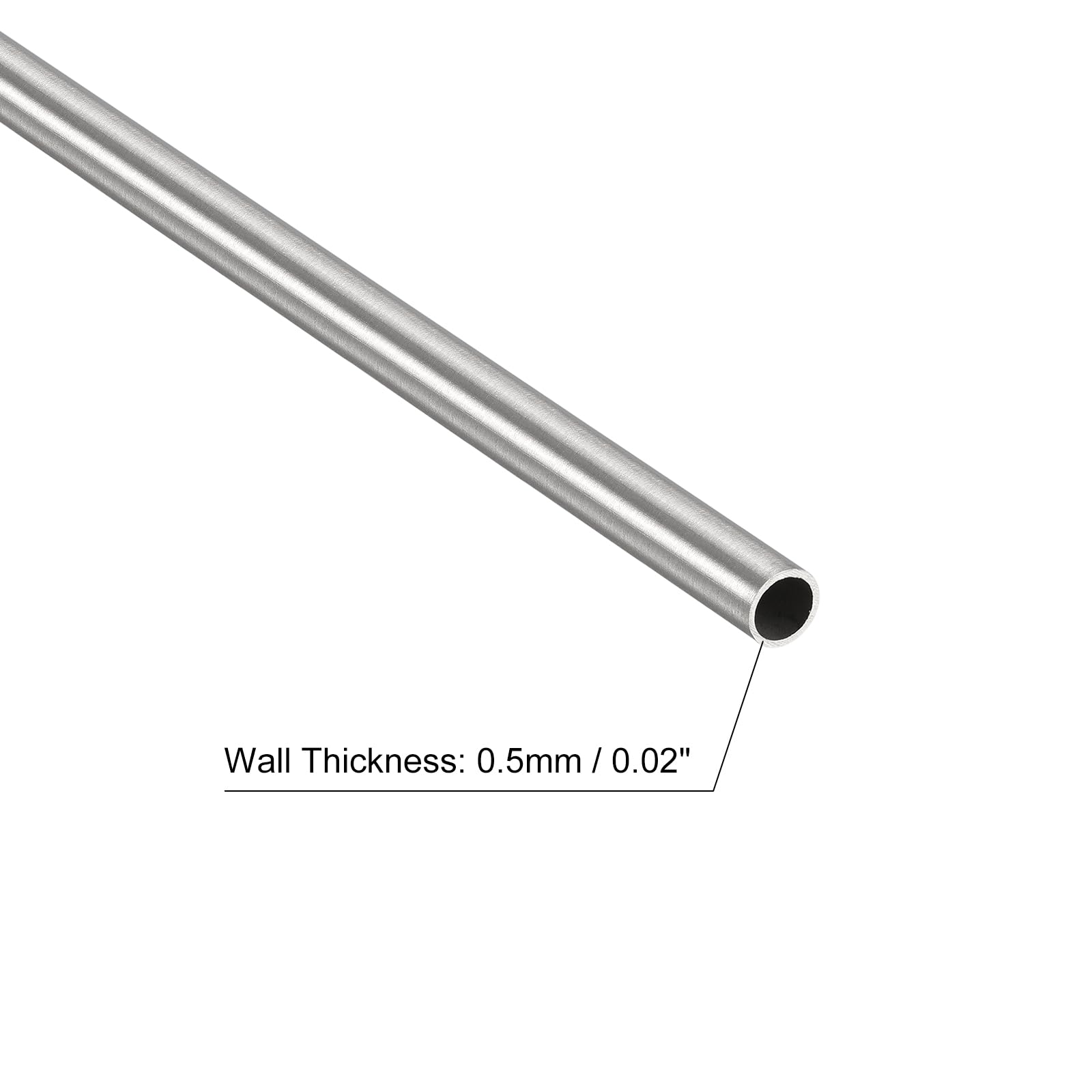 sourcing map Tubo de acero inoxidable 304, diámetro exterior de 5 mm x 0,5 mm de grosor de pared de 400 mm de longitud, tubo de metal capilar para maquinaria industrial