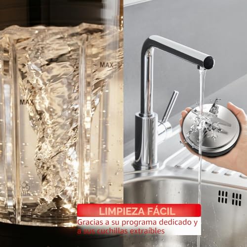 Miniatura 7 de Moulinex Perfectmix Cook - Batidora De Vaso De 1400w, 10 Programas Automáticos, Cuchillas Extraíbles Powelix, Capacidad 2l, Alto Rendimiento, Cocina Saludable,App Moulinex 300 Recetas, Lm83sd