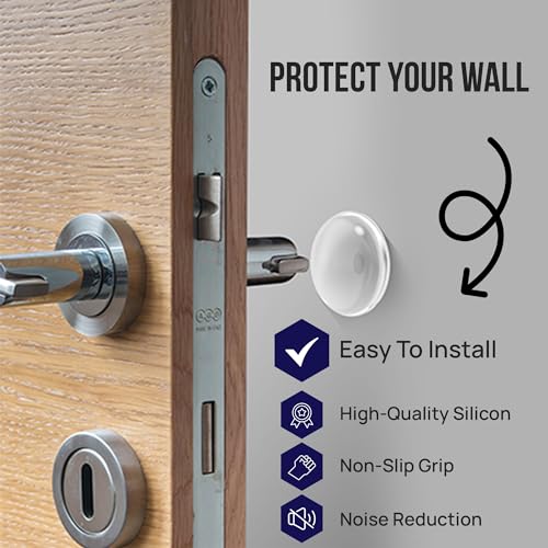 2 inch - 6 Pcs Self Adhesive Clear Door Knob Wall Protector, Round Door Bumpers for Walls, Rubber Door Stop Wall Protector, Silicone Doorknob Wall Shield, Flexible Door Handle Protector