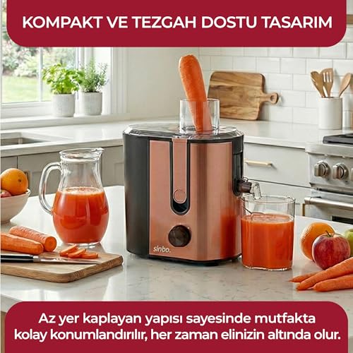 Sinbo SJ-3148 Katı Meyve Sıkacağı – 600W Motorlu, Paslanmaz Filtreli, Damlatmaz, Geniş Ağızlı Ev Tipi Sebze Sıkacağı