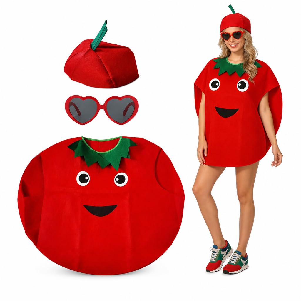 WNXBFO Tomato Fancy Dress Costume Set with Hat and Glasses for Adults