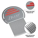 Stainless Steel Head Lice Comb - Pro Grade Louse and Nit Removal - Grooved, Rounded Teeth for Comfort and Best Results - Colors May Vary - by Besser Products (1)
