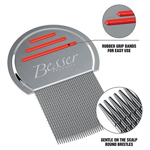 Stainless Steel Head Lice Comb - Pro Grade Louse and Nit Removal - Grooved, Rounded Teeth for Comfort and Best Results - Colors May Vary - by Besser Products (1)