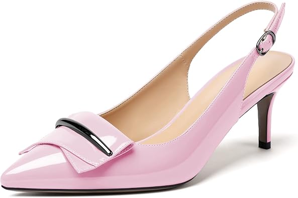 Zamikoo Womens Classic Pointed Toe Slingback Pumps 2.5" Kitten Low Heel Slip On Fashion Buckle Dress Shoes for Wedding Party Event US Size 5 - Size 13