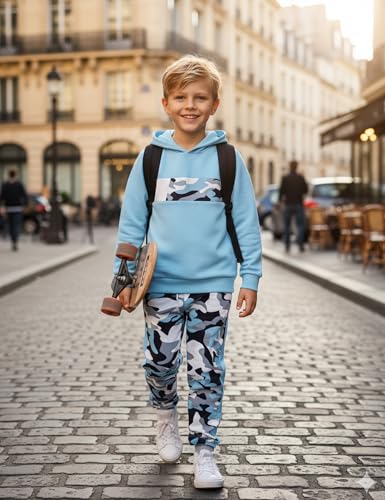 Image of Boys Clothes Boy Outfits 2-Piece Long Sleeve Hoodie and Camouflage Pants Boys Fall Winter Clothes for 6-16 Years