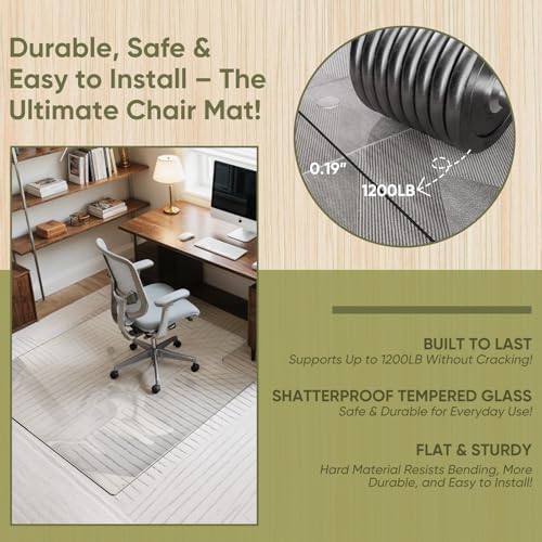 Furnbar Irregular Office Chair Mat for Carpet & Hardwood, Upgraded 36\" x 48\" Dual Use Tempered Glass Chair Mat for Chair and Footrest Under Desk