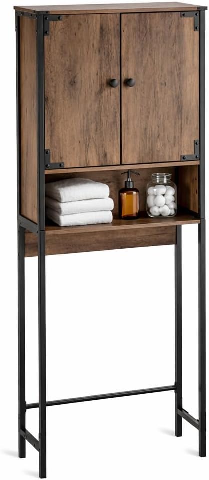 Landia Home Over The Toilet Bathroom Organizer for Storage, Industrial Themed with a Steel Frame and Adjustable Shelf