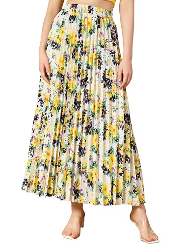 Image of KZULLY | Floral Printed Maxi Skirt | Comfortable Elastic Waist | Stylish Morden and Comfortable Looking | Fashionable and Modern Look Perfect for Any Event| Polyester, Crepe| for Women