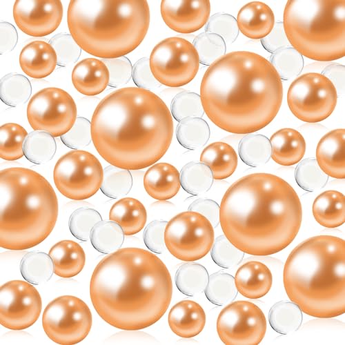 300 Pieces Floating No Hole Pearls with 5000 Transparent Water Gels, Highlight Beads for Vases, 8 10 14 20mm Beads for Centerpiece, Home Party Decor, DIY Wedding Decor Green(Rose Gold)
