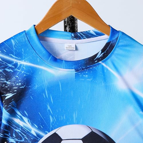 MTTYYD Soccer Jerseys for Boys Girls Youth Kids Football Training Uniform Sport Team Shirt and Shorts 2 Piece 6-16Years 120-Blue - Thumbnail 4