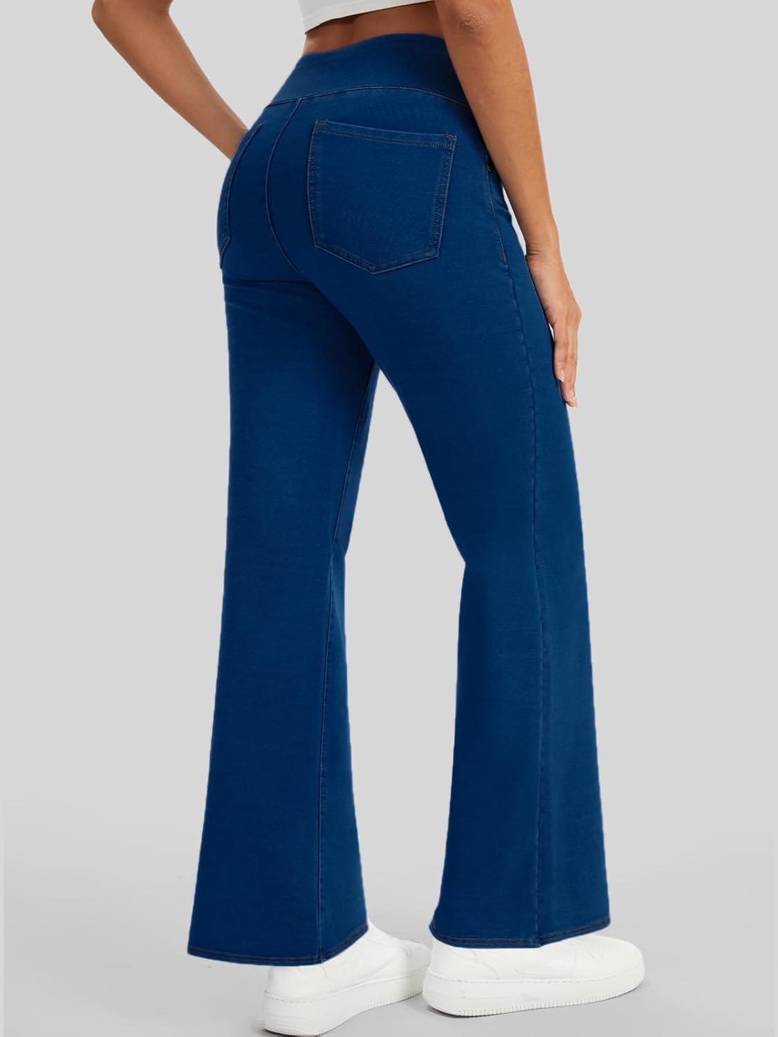 Women’s High Waisted Jeans Pants Stretchy Pull On Bootcut Pants with Pockets Soft Wide Leg Casual Everyday Trousers - Image 2