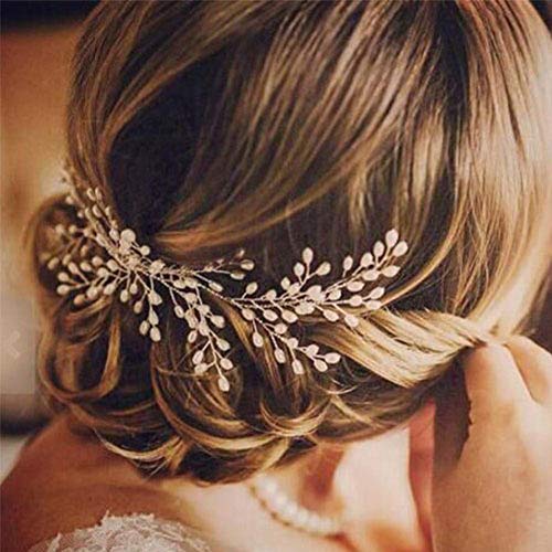 Denifery Elegant Bridal Pearl Hair Comb Handmade Headpiece Wedding Accessory Pearl Jewelry Wedding Hair Comb Bridal Tiara Bridal Headdress Pearl Wedding Comb Prom Bridal Hairpiece (Rose Gold) #TOP28