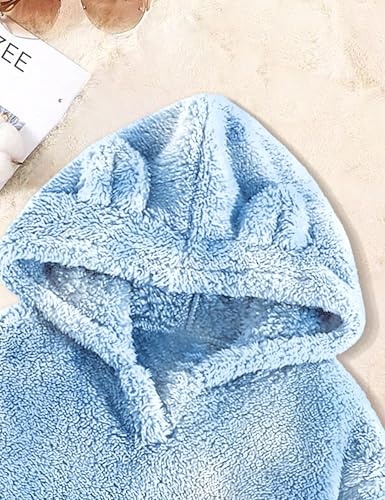 Image of Shallmu Girls Fuzzy Bear Ear Plaid Hoodie Pullover Sweatshirt with Pocket Sweatpants Fall Winter 2 Piece Outfits