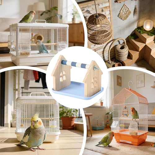 Perchoir d'oiseau contre l'ennui support de bâton avec récipient de cage - 5
