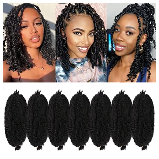 Marley Twist Braiding Hair 14 Inch 7 Packs Cuban Twist Hair Springy Afro Twist Hair Marley Hair for Soft Faux Locs Crochet Hair Pre Separated Spring Twist Hair Kinky Twist Hair for Braiding (1B#)