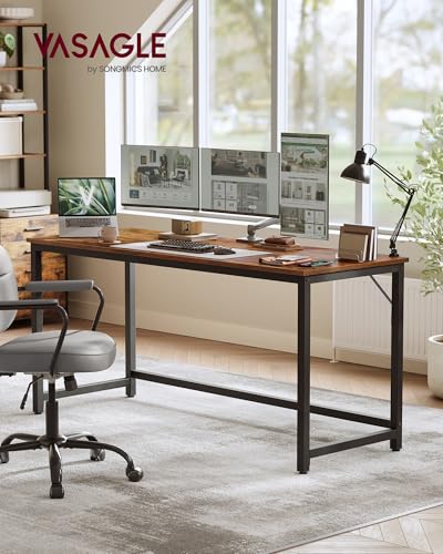 Image of VASAGLE Computer Desk, Steel Frame Gaming Desk for Home Office, 63 Inch | Large Office Desk, Gaming Table For Study, Work, Gaming, Writing, Bedroom, Living Room, Rustic Brown ULWD121K01