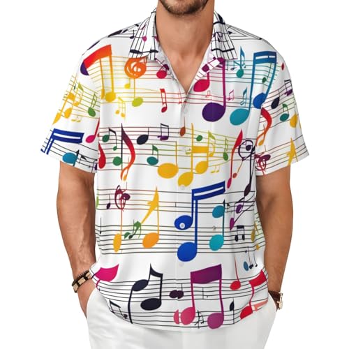 Chemise d'été homme à notes de musique colorées et manches courtes