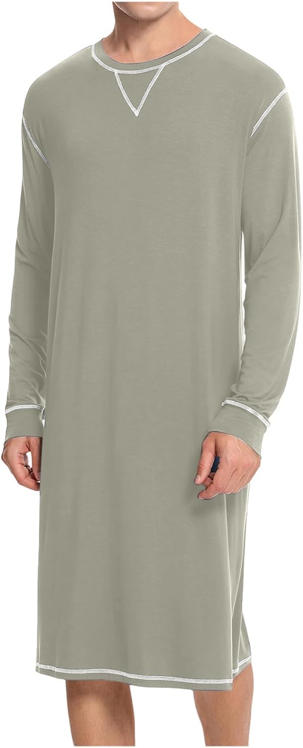 Mens Nightgown Long Sleeve Loungewear Sleep Henley Shirt Pajama Big & Tall PJ Nightshirt Comfy Nightwear Pajamas Gowns