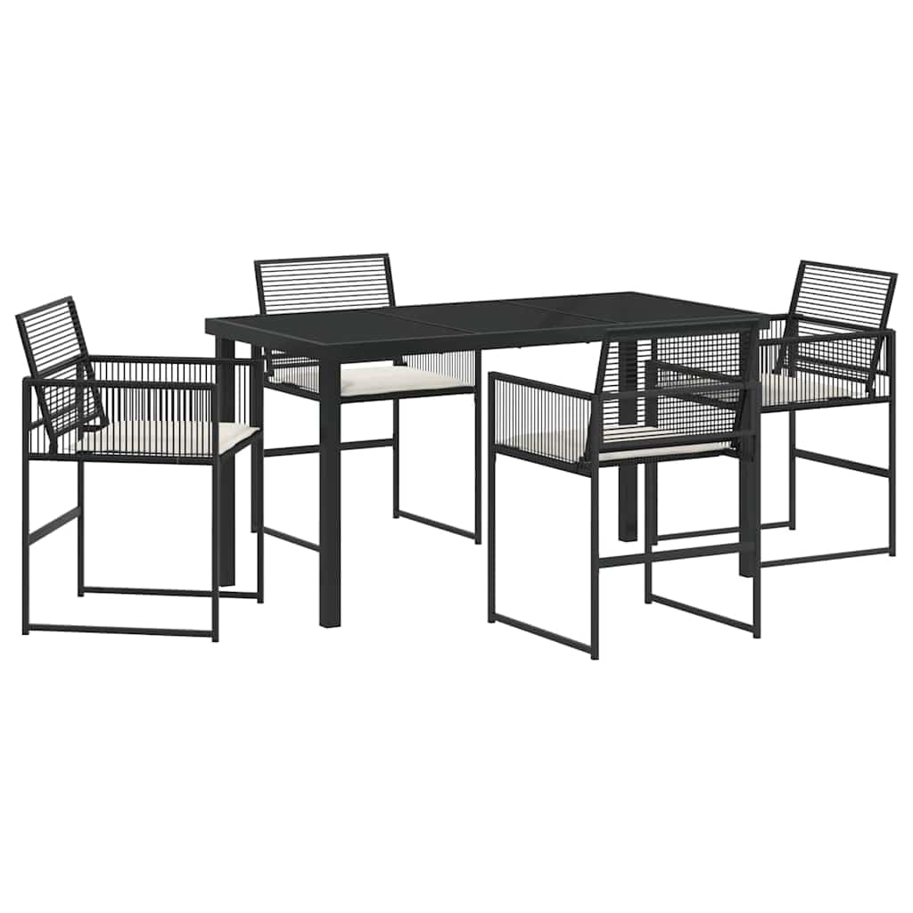 Set da Pranzo da Giardino 5 Pz in Polyrattan con Tavolo Nero | Struttura pieghevole salvaspazio con piano in vetro temperato, ideale per cene all'aperto su terrazzo o patio.