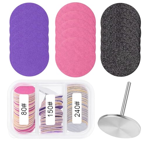 72Pcs Herramienta De Pedicura, 25mm Papel de Lija de Reemplazo de Discos con Eje Para Eliminar la Piel áspera, Seca y Muerta y Los Callos de los pies (grano #80#150#240)