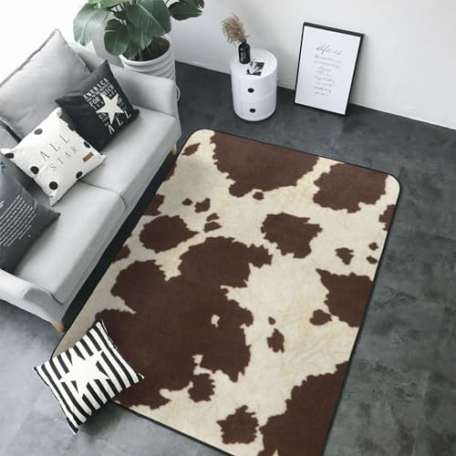 Tapis imprimé fourrure de vache en peluche douce lavable grand format
