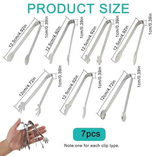 Miniatura 2 de 7 Pcs Pinzas Para Azúcar, Plateado Pinzas Para Hielo, Pinzas De Cocina De Acero Inoxidable 12 Cm, Para El Uso Diario En Cocina Y Café, Aptas Para Servir Ensaladas, Dulces Aperitivos En Bodas, Fiestas