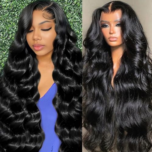 GBUN 13x6 Lace Front Wigs Human Hair 22 Inch Body Wave HD Lace Front Wigs Human Hair Pre Plucked 200 Density with Baby hair Transparent Lace Frontal Wigs for Women Natural Color