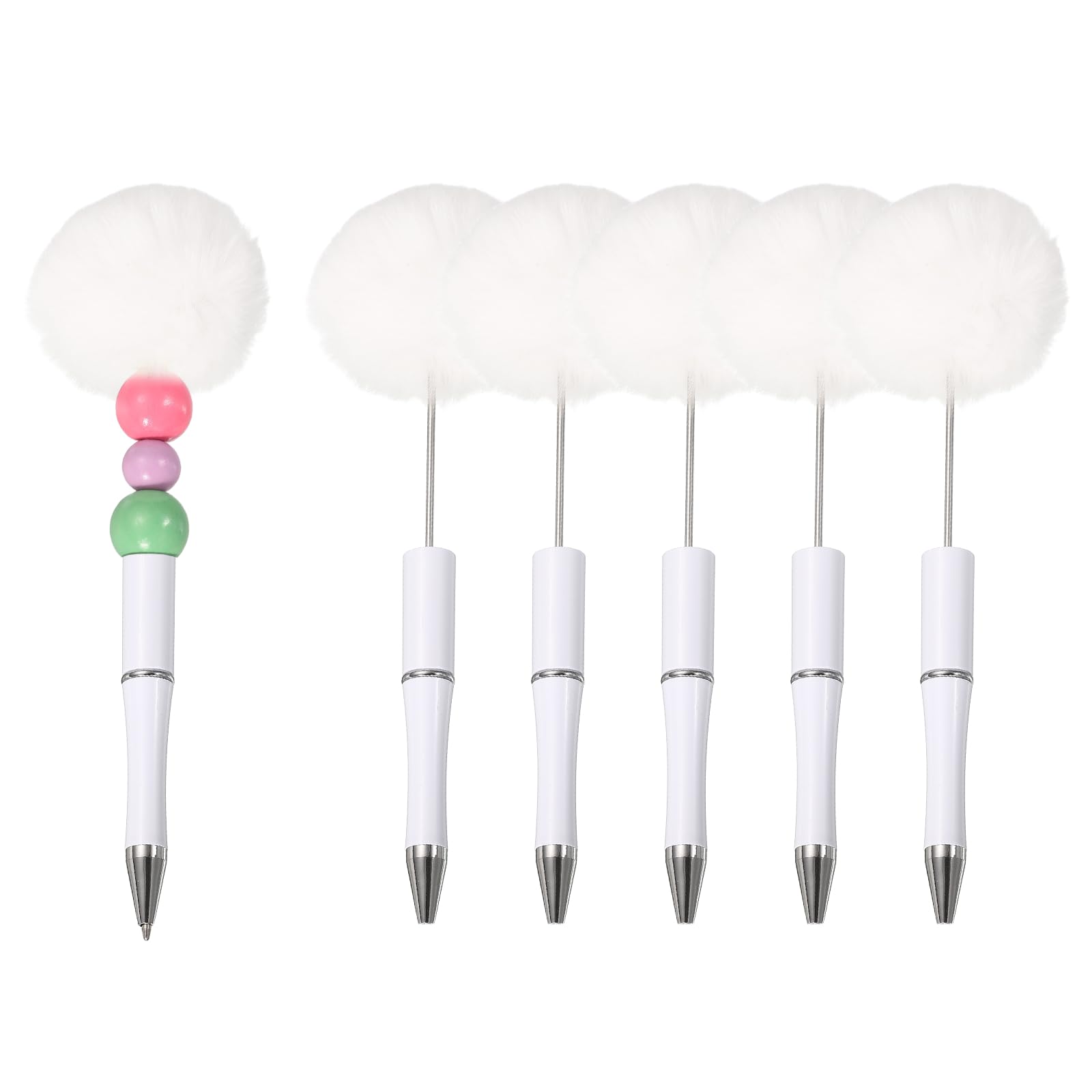 PATIKIL Pompom Ballpoint Pens, Fluffy Ball Pens Pom Pom Plastic Cute Beaded Pen for DIY Gift Writing Office Supplies - 6 Pcs (White)