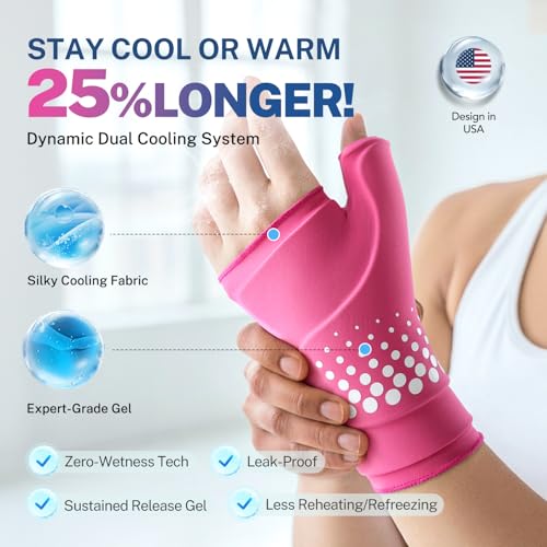 Image of Thumb & Wrist Ice Pack Wrap, Thickened Ice Gel Pad, Ergonomic Fit, Long Lasting Cold & Warm for Carpal Tunnel Relief, Arthritis, Computer Overuse Injuries, Post-Surgery, Post-Workout, Pink, Size S /M