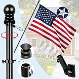XIFAN American Flag Poles for Outside House, 5ft Aluminum No Tangle Spinning Flag Pole, 180° Multi-