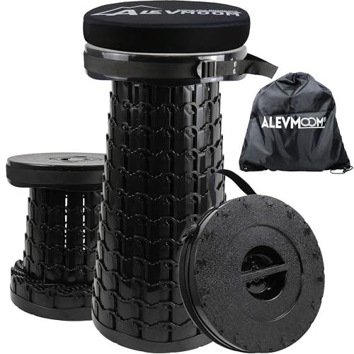 ALEVMOOM 2026 Verbesserter XXL-Klapphocker mit Kissen und Tasche, höherer 59 cm Tragbarer Teleskophocker, maximale Belastbarkeit 450 kg, einziehbarer Klapphocker für Camping und Reisen