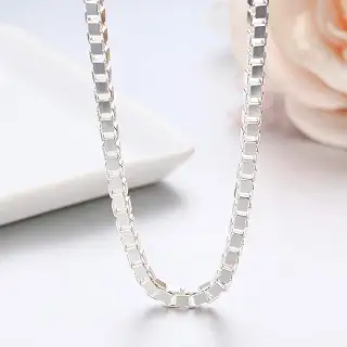 Jewelry ネックレスのペンダントチェーン首輪925スターリングシルバーボックスチェーンネックレスレディースメンズジュエリーコリアーKolye CollaresオフホワイトKetting 3MM