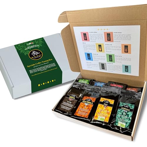 KIRIBIRI Café en Grano 100% Arábica Cata de Origen Único, Brasil, Colombia, Costa Rica, Etiopía, Kenia, Perú y Orgánico Honduras y Guatemala (8x100g)