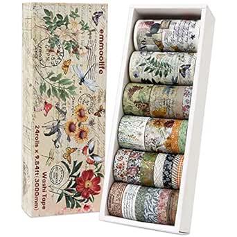 24 Rolls Vintage Washi Tape Set, Floral Letter Butterfly Mushroom Botanical Flower Decorative Tapes for Scrapbooking and Journaling